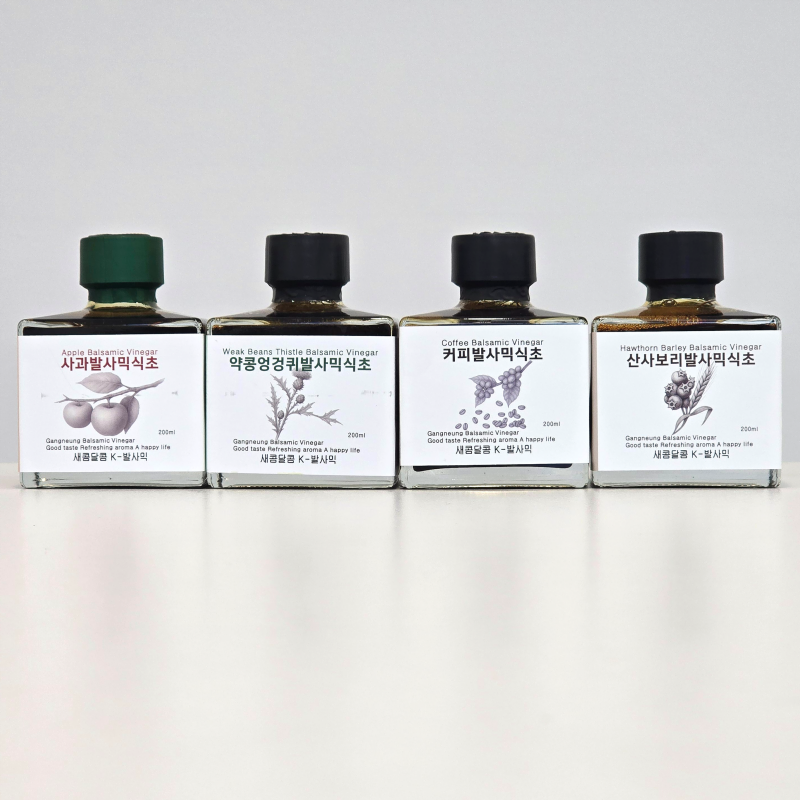 강릉몰,하슬라 자연발효 발사믹식초 200ml 2종선물세트 사과 산사보리 약콩엉겅퀴 커피